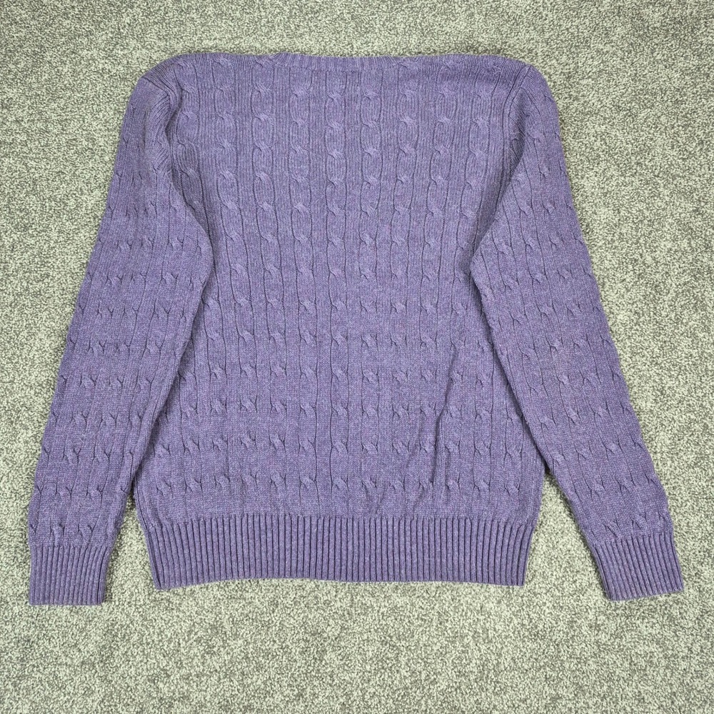 Polo Ralph Lauren 100% Silk Cable Knit Sweater Mens Large Purple V-Neck - Picture 2 of 6